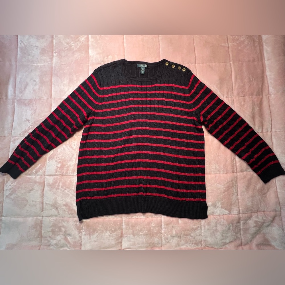 Lauren Ralph Lauren Black and Red Striped Sweater